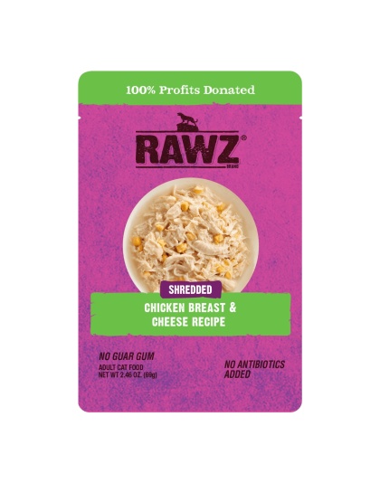Rawz Shredded Cat Pouch Chicken Breast Cheese 2.46oz./8 Pouches/(Case of 6)