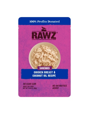 Rawz Shredded Cat Pouch Chicken Breast Coconut Oil 2.46oz./8 Pouches/(Case of 6)