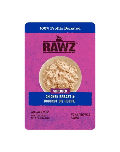 Rawz Shredded Cat Pouch Chicken Breast Coconut Oil 2.46oz./8 Pouches/(Case of 6)