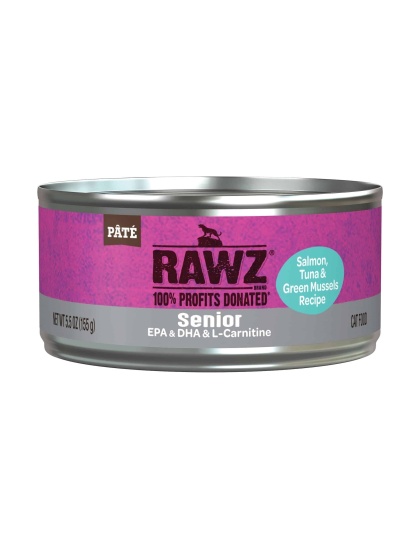 Rawz Cat 5.5oz. Senior Salmon Tuna Green Mussels Pate (Case of 24)