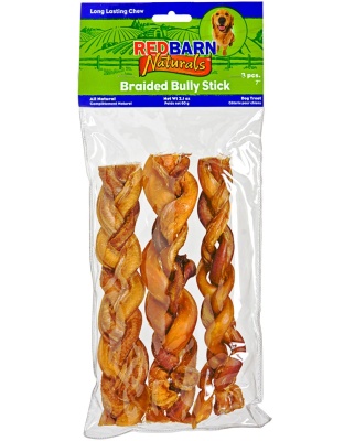 Redbarn Pet Products Braided Bully Stick Dog Treat 1ea/7 in, 3 pk