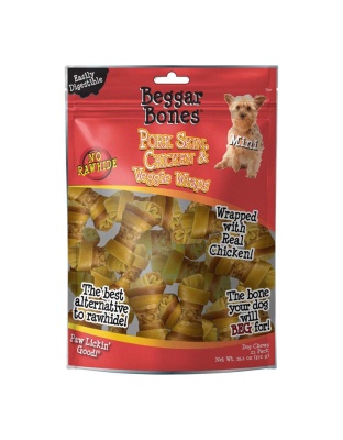 Savory Prime Beggar Bones Pork Skin, Chicken & Veggie Wraps Dog Treats 1ea/SM, 21 pk