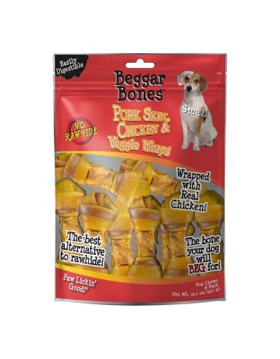 Savory Prime Beggar Bones Pork Skin, Chicken & Veggie Wraps Dog Treats 1ea/SM, 8 pk