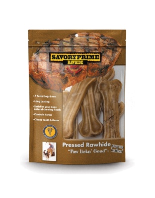Savory Prime Pressed Rawhide Bones Bagged Natural 1ea/4.5 in, 6 pk