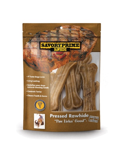 Savory Prime Pressed Rawhide Bones Bagged Natural 1ea/4.5 in, 6 pk