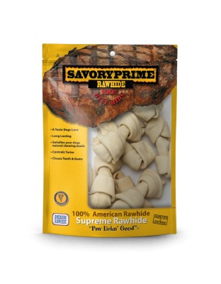 Savory Prime Supreme Knotted Rawhide Bones Bagged Natural 1ea/4-5 in, 10 pk