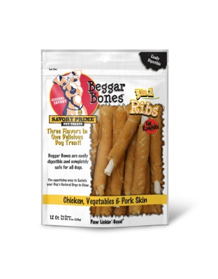 Savory Prime Beggar Bone 3in1 Ribs Dog Treat Chicken, Vegetable & Pork, 1ea/12 ct