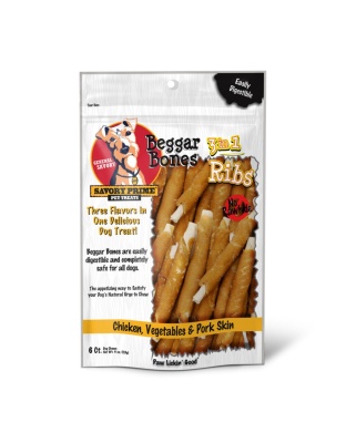 Savory Prime Beggar Bone 3in1 Ribs Dog Treat Chicken, Vegetable & Pork, 1ea/6 ct