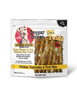 Savory Prime Beggar Bone 3in1 Twists Dog Treat Chicken, Vegetable & Pork, 1ea/30 ct