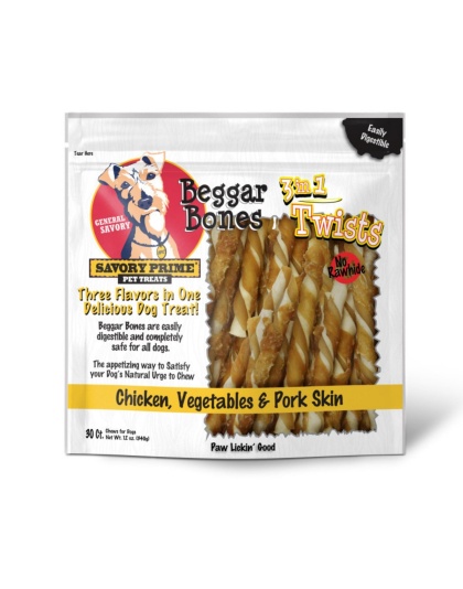 Savory Prime Beggar Bone 3in1 Twists Dog Treat Chicken, Vegetable & Pork, 1ea/30 ct