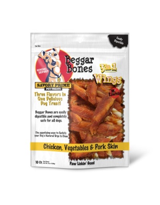 Savory Prime Beggar Bone 3in1 Wings Dog Treat Chicken, Vegetable & Pork, 1ea/10 ct