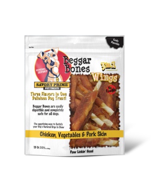 Savory Prime Beggar Bone 3in1 Wings Dog Treat Chicken, Vegetable & Pork, 1ea/15 ct