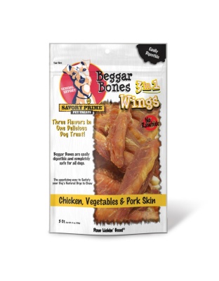Savory Prime Beggar Bone 3in1 Wings Dog Treat Chicken, Vegetable & Pork, 1ea/5 ct