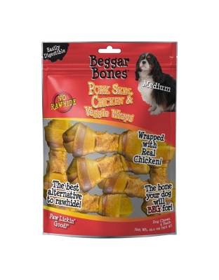 Savory Prime Beggar Bones Pork Skin, Chicken & Veggie Wraps Dog Treats 1ea/MD, 6 pk