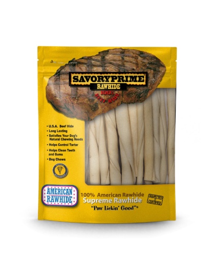 Savory Prime Pressed Rawhide Twist Sticks Natural 1ea/5 in, 30 pk