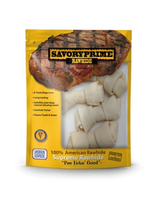 Savory Prime Supreme Knotted Rawhide Bones Bagged Natural 1ea/4-5 in, 4 pk