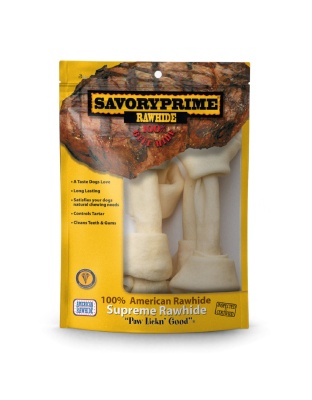 Savory Prime Supreme Knotted Rawhide Bones Bagged Natural 1ea/8-9 in, 4 pk