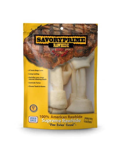 Savory Prime Supreme Knotted Rawhide Bones Bagged Natural 1ea/8-9 in, 4 pk