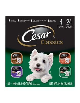 Cesar Classic Loaf in Sauce Adult Wet Dog Food Variety Pack (Duck, Chicken, Turkey) 84.66oz. (Case of 24)