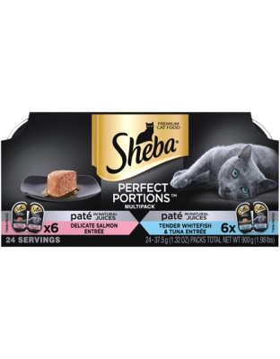 Sheba Perfect Portions Pate Wet Cat Food Variety Pack (Delicate Salmon, Tender Whitefish & Tuna) 2ea/2.6 oz, 12 pk