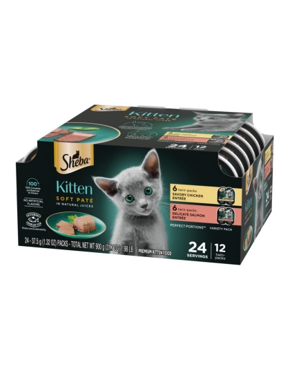 Sheba Perfect Portions Soft Pate Wet Kitten Food Variety Pack (Chicken, Salmon), 2ea/2.65oz.