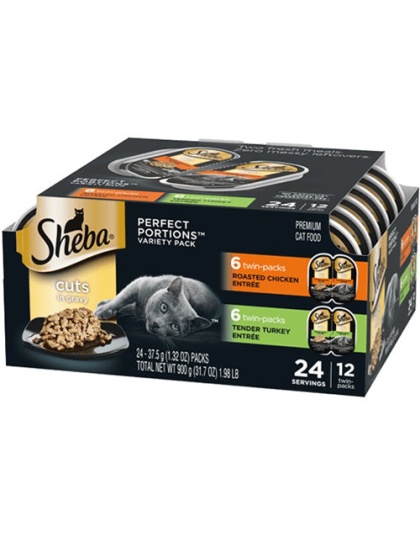Sheba Perfect Portions Cuts in Gravy Wet Cat Food Variety Pack (Roasted Chicken, Tender Turkey) 2ea/2.6 oz, 12pk  (2 pack)