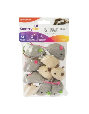 SmartyKat Skitter Critters Mice Catnip Toy Grey, Tan, 1ea/10 ct, Value pk