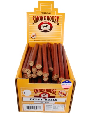 Smokehouse USA Made Beefy Rolls Dog Treats 60ea/60 Ct Display Box