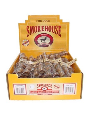 Smokehouse USA Made Bacon Skin Twists Dog Chew 25ea/LG, 25 ct