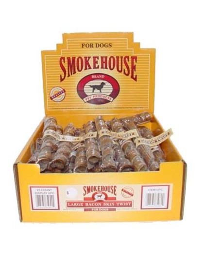Smokehouse USA Made Bacon Skin Twists Dog Chew 25ea/LG, 25 ct