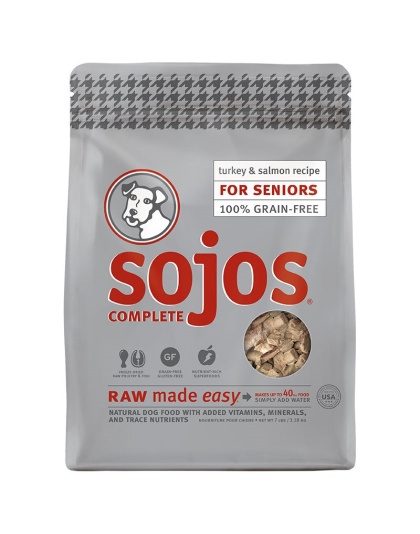 Sojos Complete Turkey And Salmon Recipe Senior Grain-Free Freeze-Dried Dehydrated Dog Food, 7 Lbs