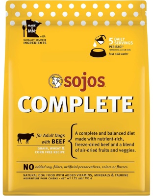 Sojos Complete Beef Recipe Adult Freeze-Dried Grain-Free Dehydrated Dog Food, 1.75 Lbs
