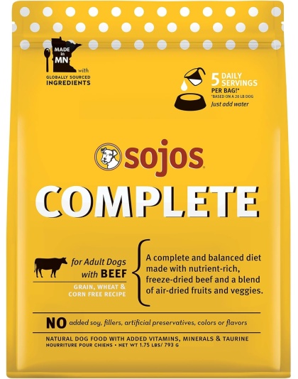 Sojos Complete Beef Recipe Adult Freeze-Dried Grain-Free Dehydrated Dog Food, 1.75 Lbs