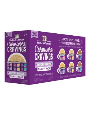 Stella and Chewys Cat Carnivore Shreds Variety Pack 2.8oz. (Case of 24)