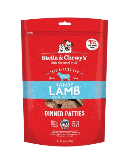 Stella And Chewys Freeze Dried Dandy Lamb Dinner Patties Raw Dog Food 25 oz.