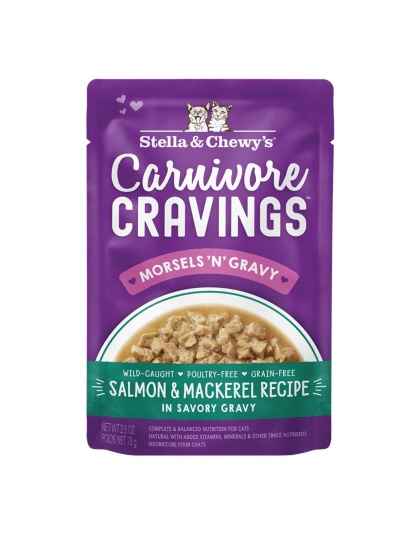 Stella and Chewys Carnivore Cravings MorselsNGravy Salmon and Mackerel Recipe 2.8oz. (Case of 24)