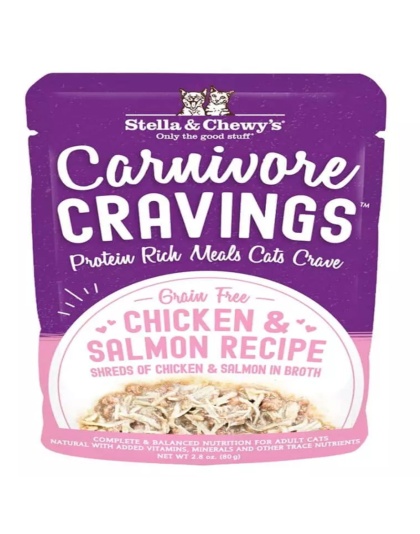 Stella and Chewys Cat Carnivore Cravings Shred Chicken and Salmon 2.8oz. (Case of 24)