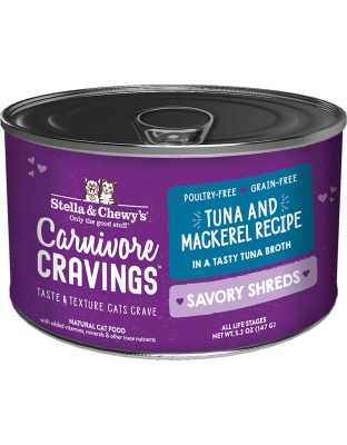 Stella and Chewys Cat Carnivore Cravings Shred Tuna and Mackerel 5.2oz. (Case of 24)