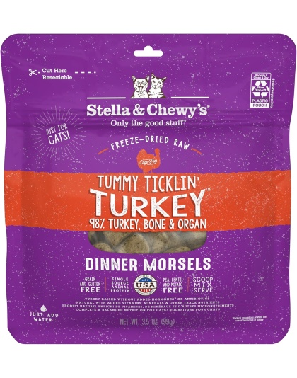 Stella and Chewys Cat Freeze Dried Tummy Ticklin Turkey Dinner 3.5oz.