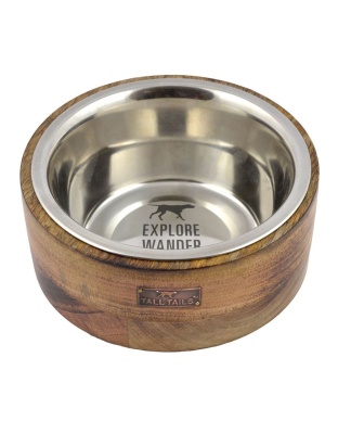 Tall Tails Dog Stainless Steel Bowl Wood 6 Cup