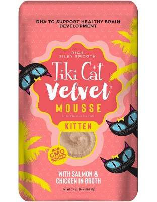 Tiki Pets Cat Velvet Kitten Mousse with Salmon and Chicken in Broth 2.4oz. (Case of 12)
