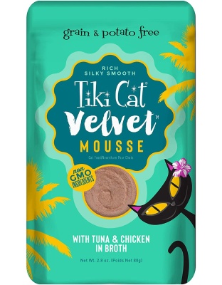 Tiki Pets Cat Velvet Mousse Tuna and Chicken in Broth 2.8oz. (Case of 12)