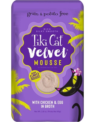 Tiki Pets Cat Velvet Mousse Chicken and Egg in Broth 2.8oz. (Case of 12)