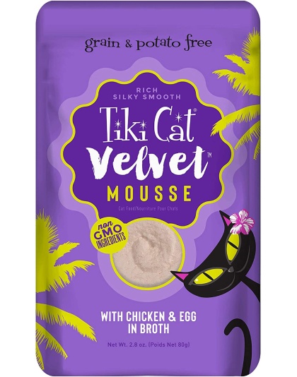 Tiki Pets Cat Velvet Mousse Chicken and Egg in Broth 2.8oz. (Case of 12)