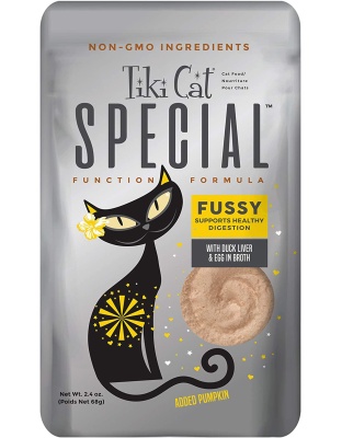 Tiki Pets Cat Special FUSSY with Duck Liver and Egg in Broth 2.4oz. (Case of 12)