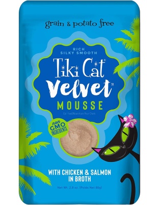 Tiki Pets Cat Velvet Mousse Chicken and Salmon in Broth 2.8oz. (Case of 12)