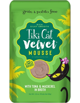Tiki Pets Cat Velvet Mousse Tuna and Mackerel in Broth 2.8oz. (Case of 12)