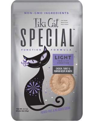 Tiki Pets Cat Special LIGHT Chicken; Turkey and Pumpkin Recipe in Broth 2.4oz. (Case of 12)