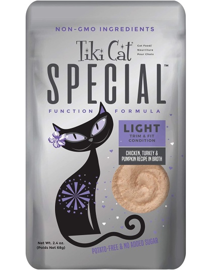 Tiki Pets Cat Special LIGHT Chicken; Turkey and Pumpkin Recipe in Broth 2.4oz. (Case of 12)