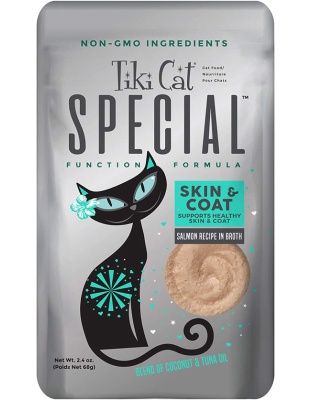 Tiki Pets Cat Special SKIN and COAT Salmon Recipe in Broth 2.4oz. (Case of 12)
